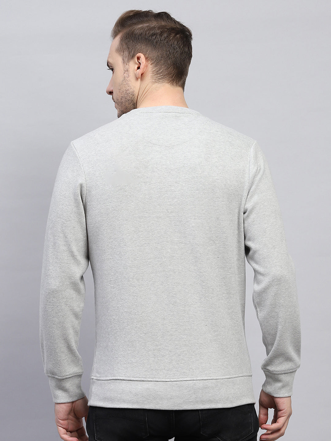 Men Grey Printed Round Neck Full Sleeve Sweatshirt