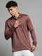 Men Brown Self Design Collar Full Sleeve Winter T-Shirt