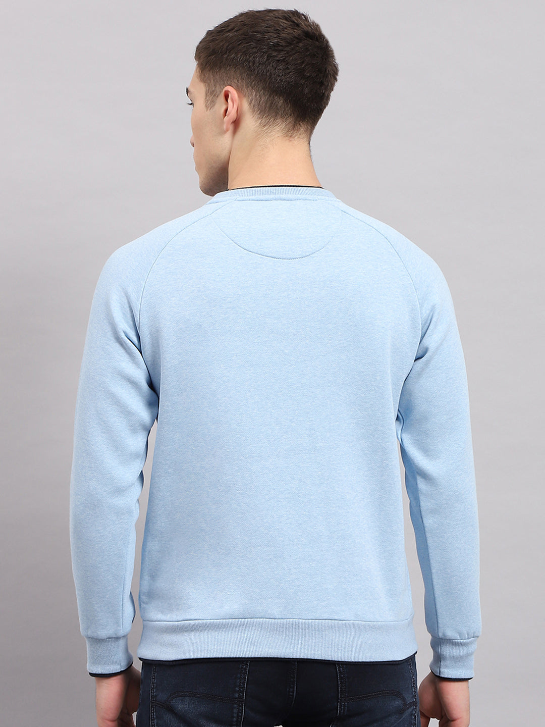 Men Blue Solid Round Neck Full Sleeve Sweatshirt