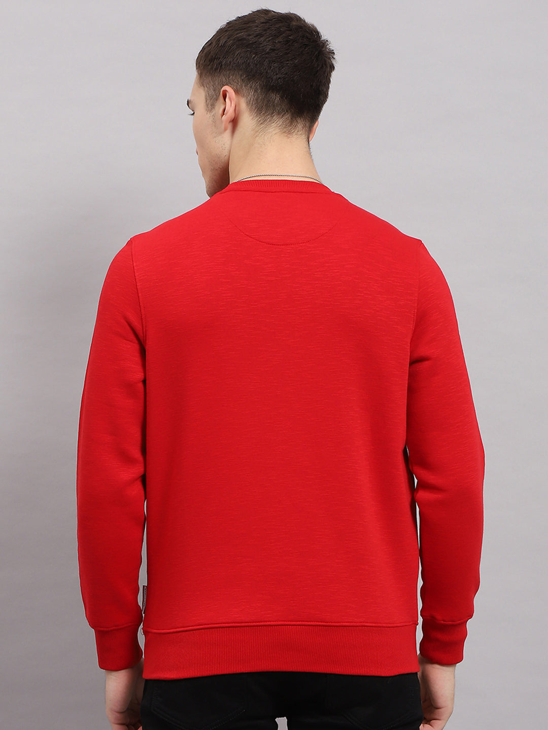 Men Red Printed Round Neck Full Sleeve Sweatshirt