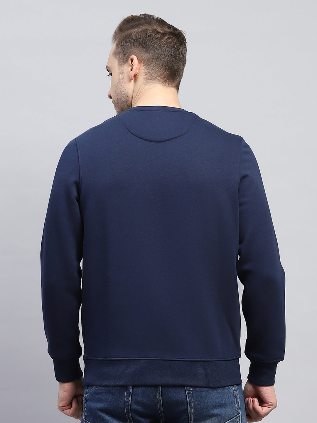 Men Navy Blue Printed Round Neck Full Sleeve Sweatshirt