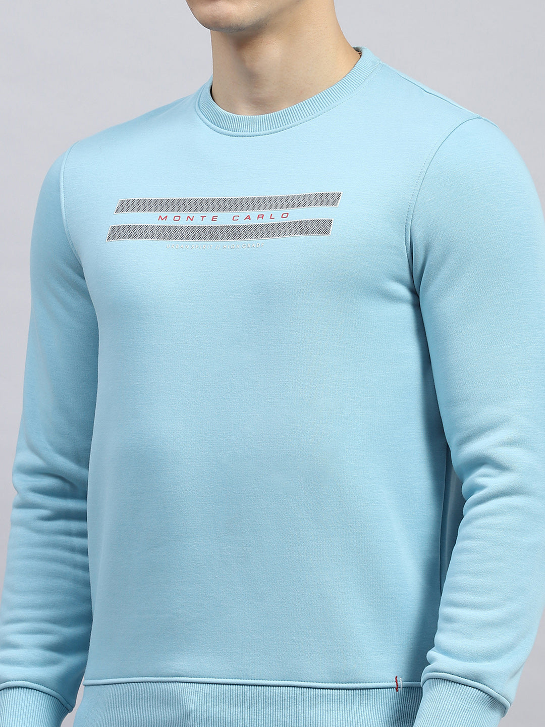 Men Sky Blue Printed Round Neck Full Sleeve Sweatshirt