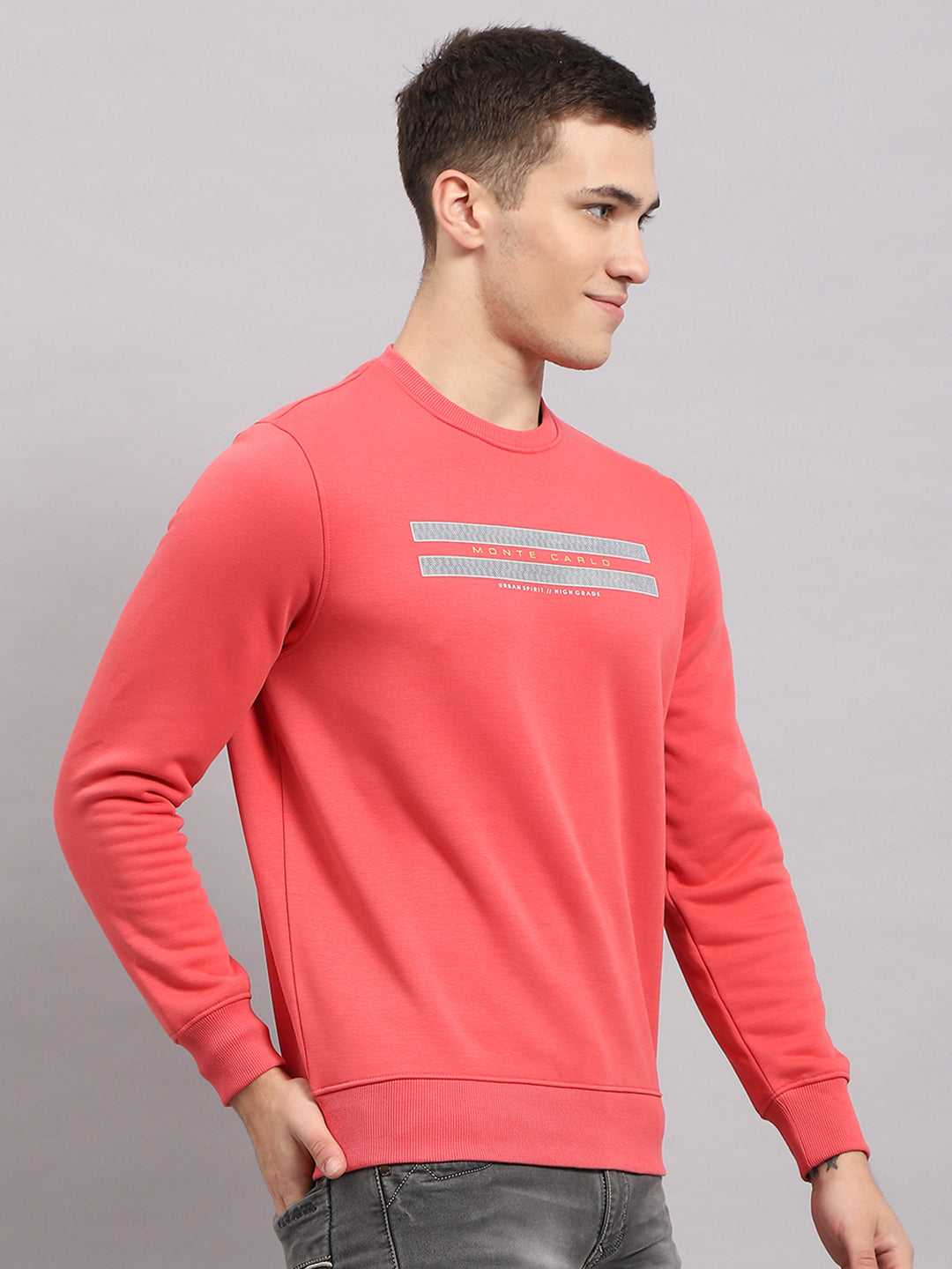 Men Coral Printed Round Neck Full Sleeve Sweatshirt