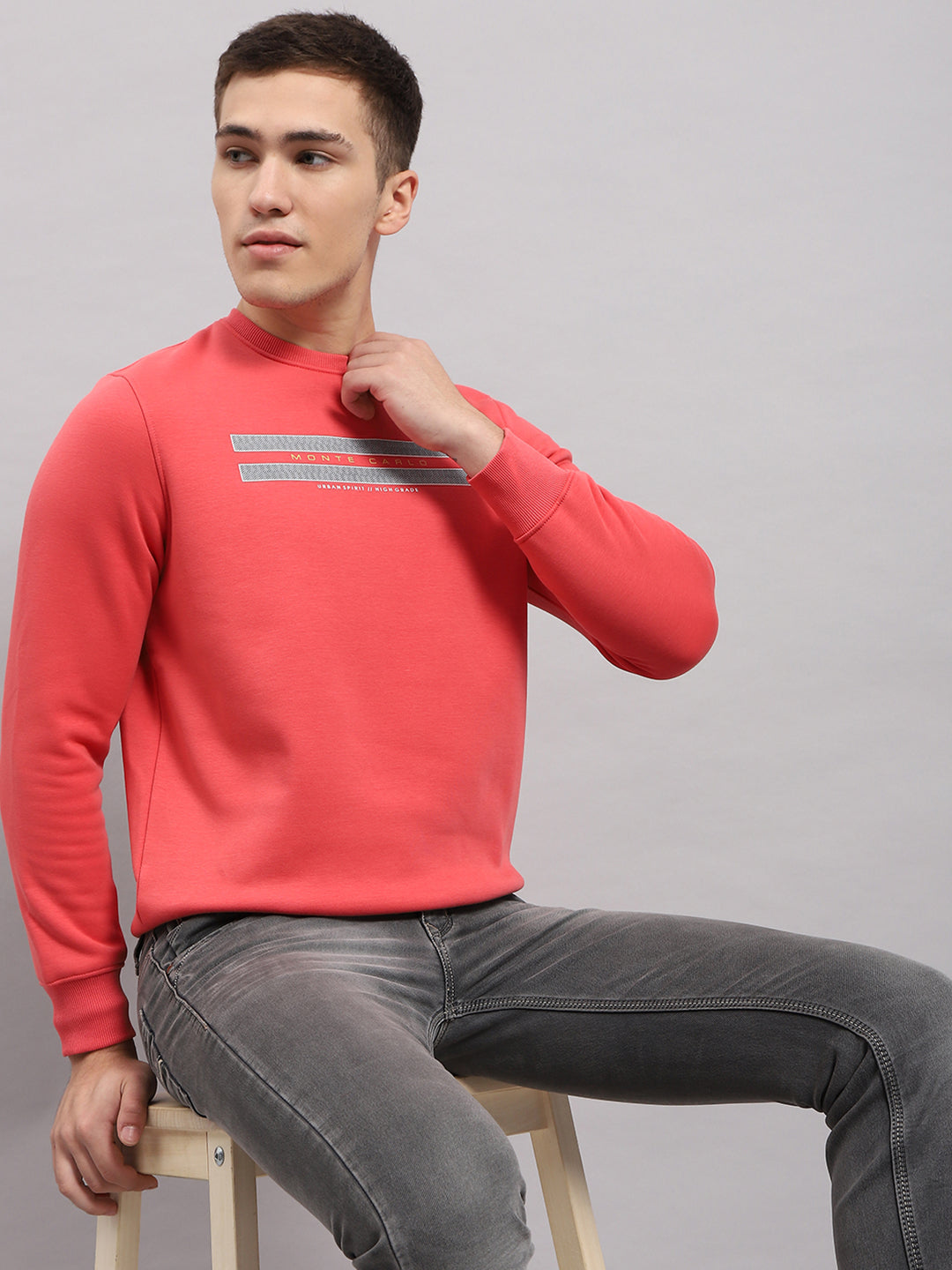 Men Coral Printed Round Neck Full Sleeve Sweatshirt