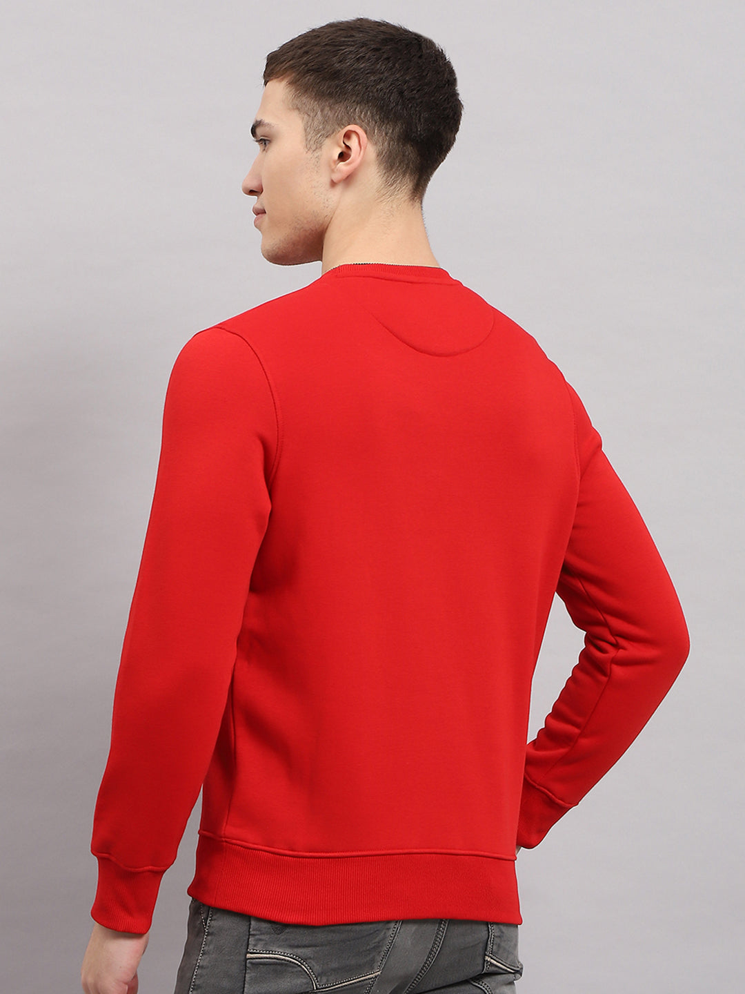 Men Red Printed Round Neck Full Sleeve Sweatshirt