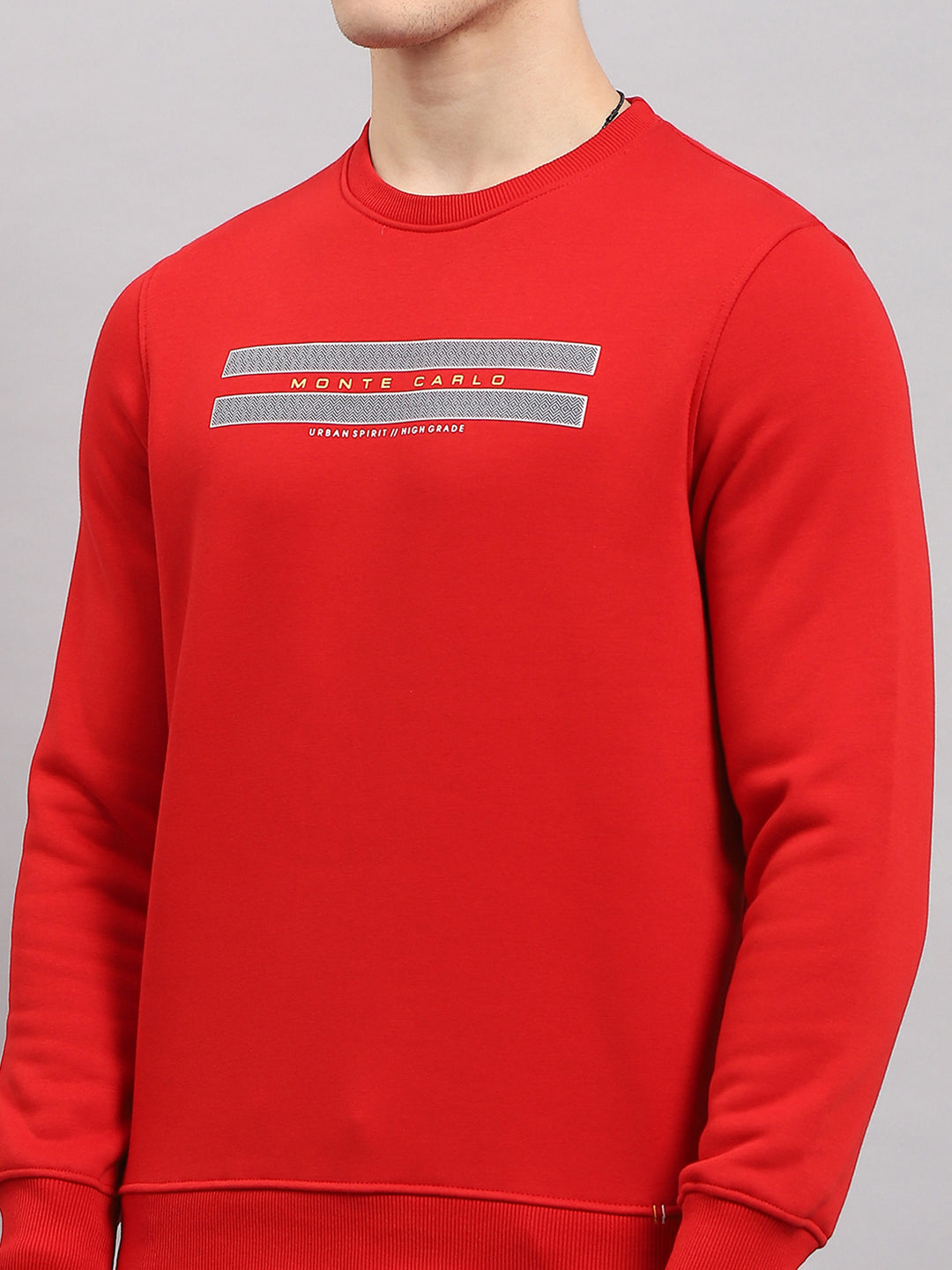 Men Red Printed Round Neck Full Sleeve Sweatshirt