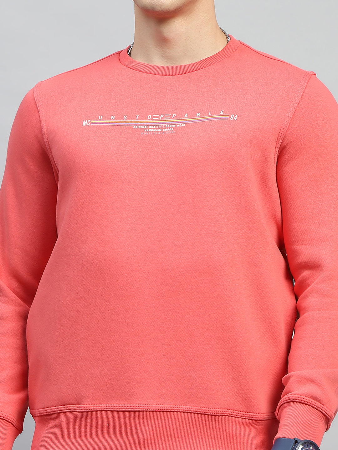 Men Red & Sky Blue Printed Round Neck Full Sleeve Sweatshirt