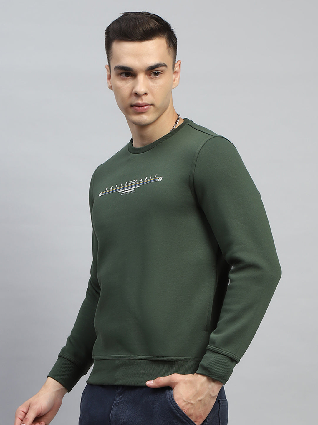 Men Green & Maroon Printed Round Neck Full Sleeve Sweatshirt