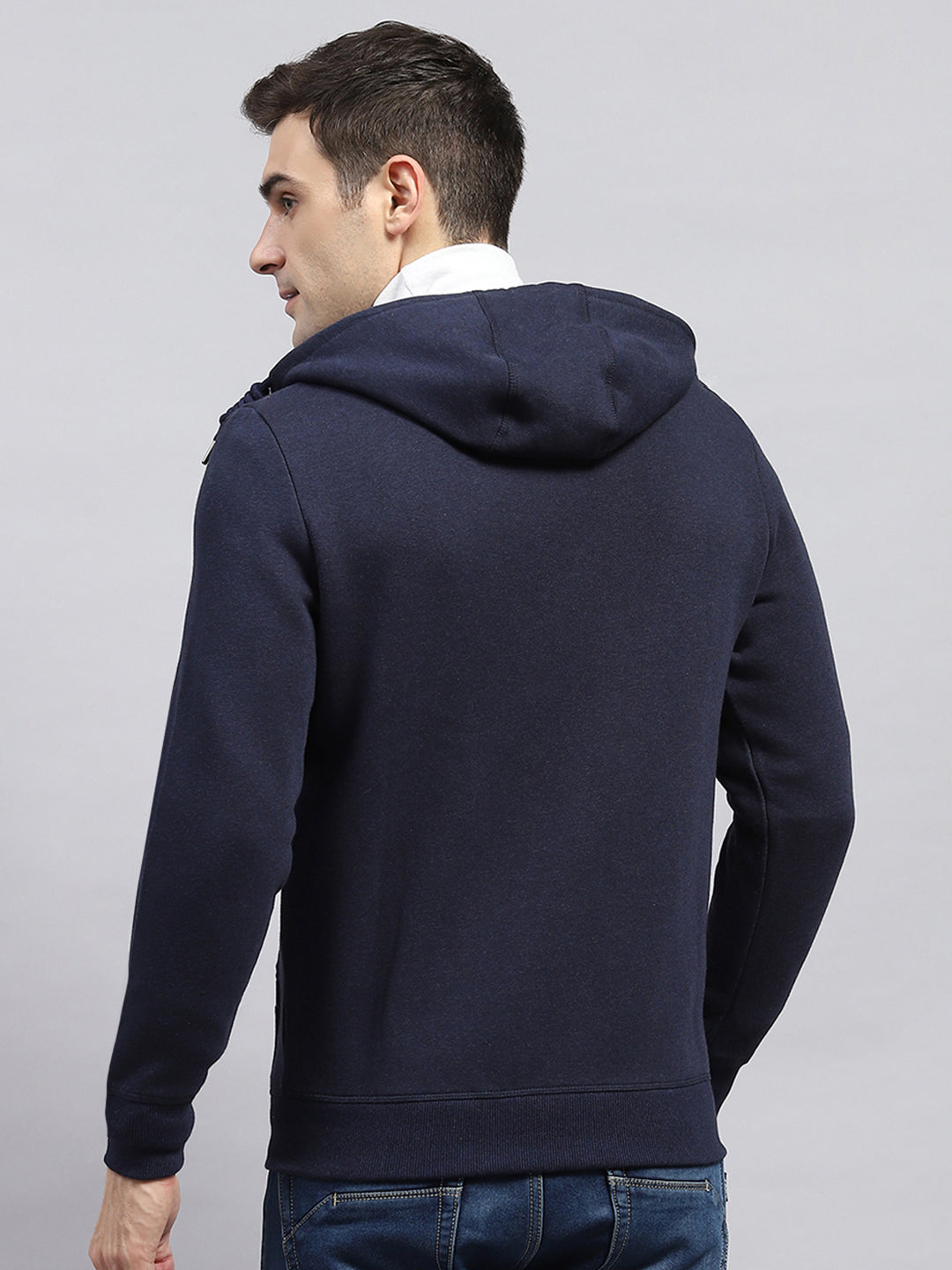 Men Navy Blue Solid Hooded Full Sleeve Sweatshirt