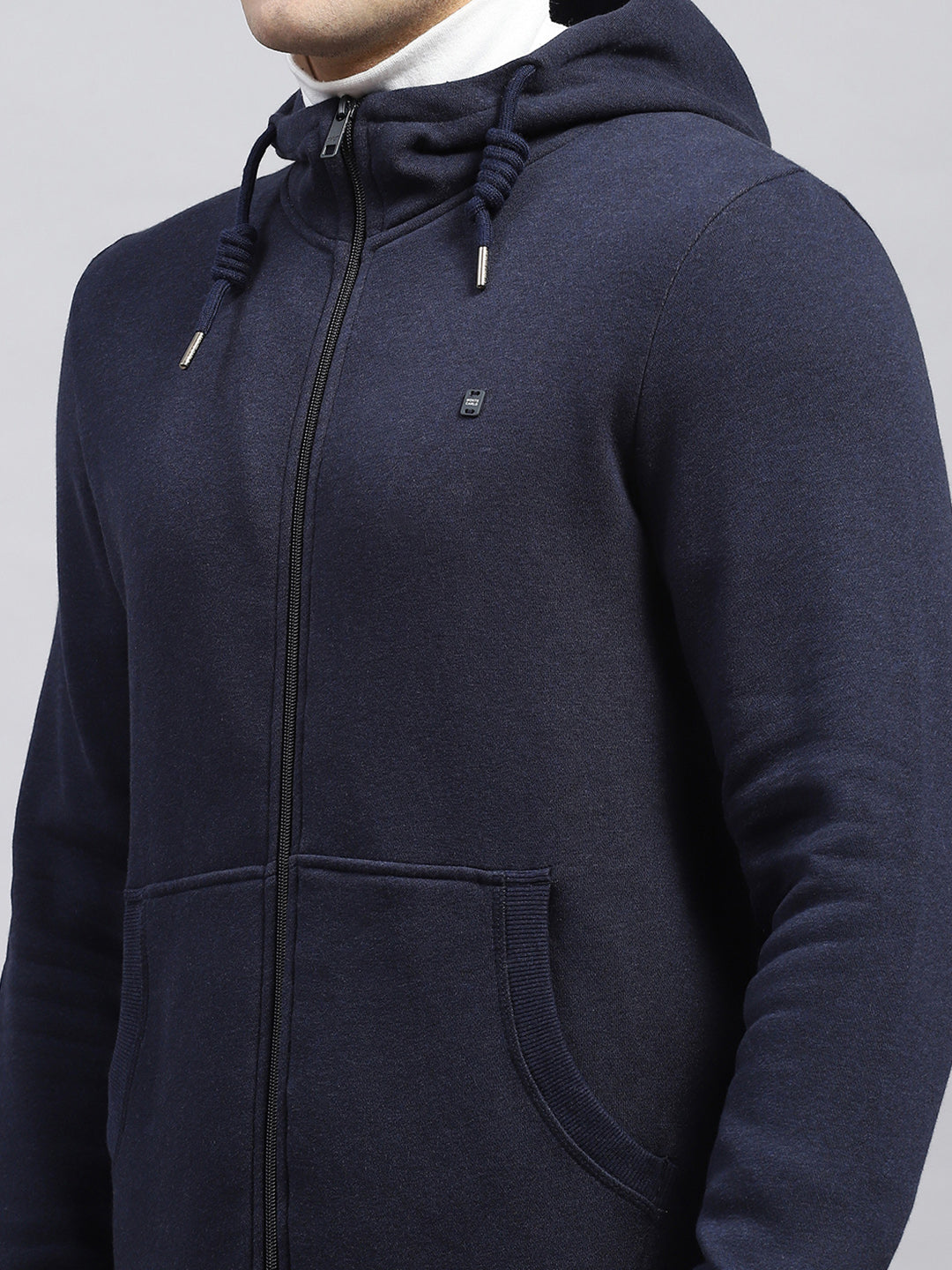 Men Navy Blue Solid Hooded Full Sleeve Sweatshirt