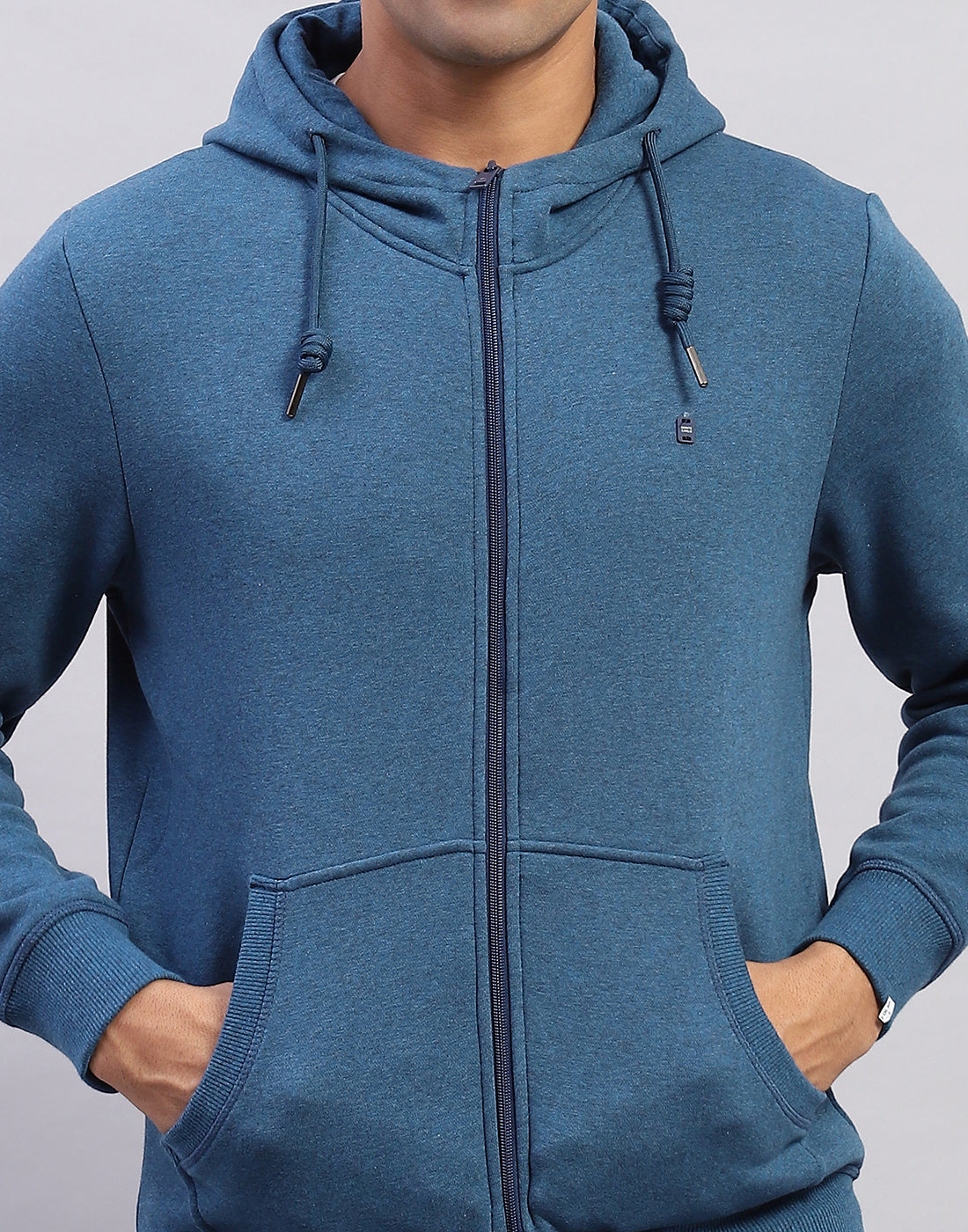 Men Blue Solid Hooded Full Sleeve Sweatshirt