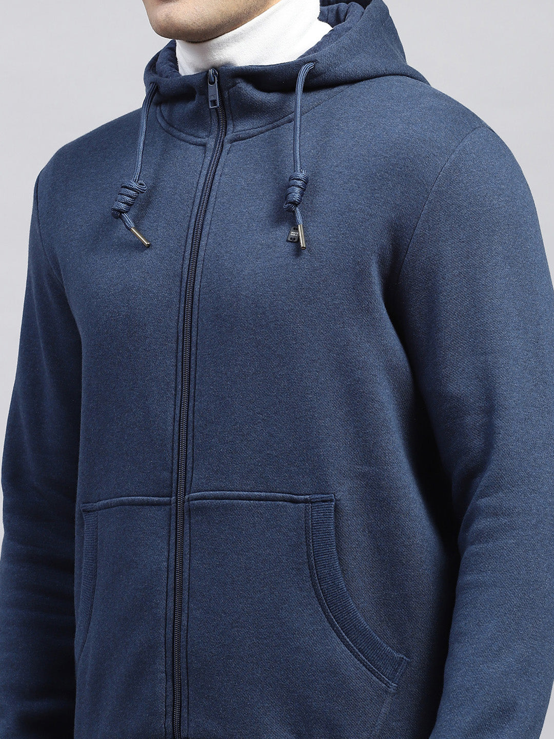 Men Blue Solid Hooded Full Sleeve Sweatshirt