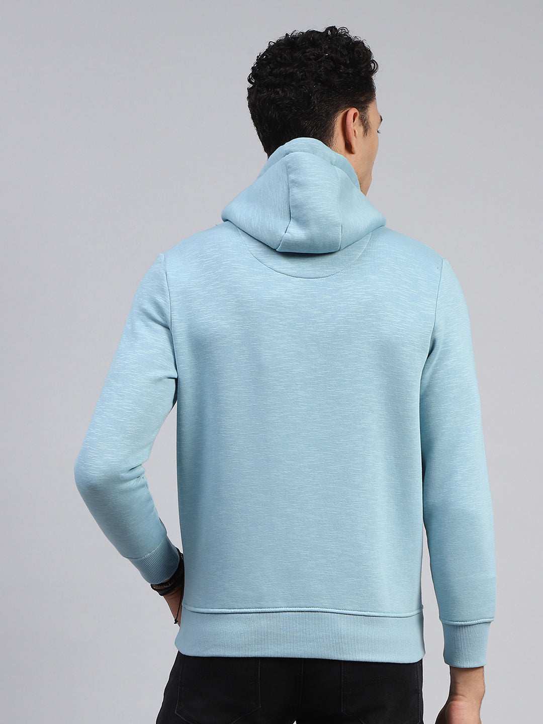 Men Blue Printed Hooded Full Sleeve Sweatshirt