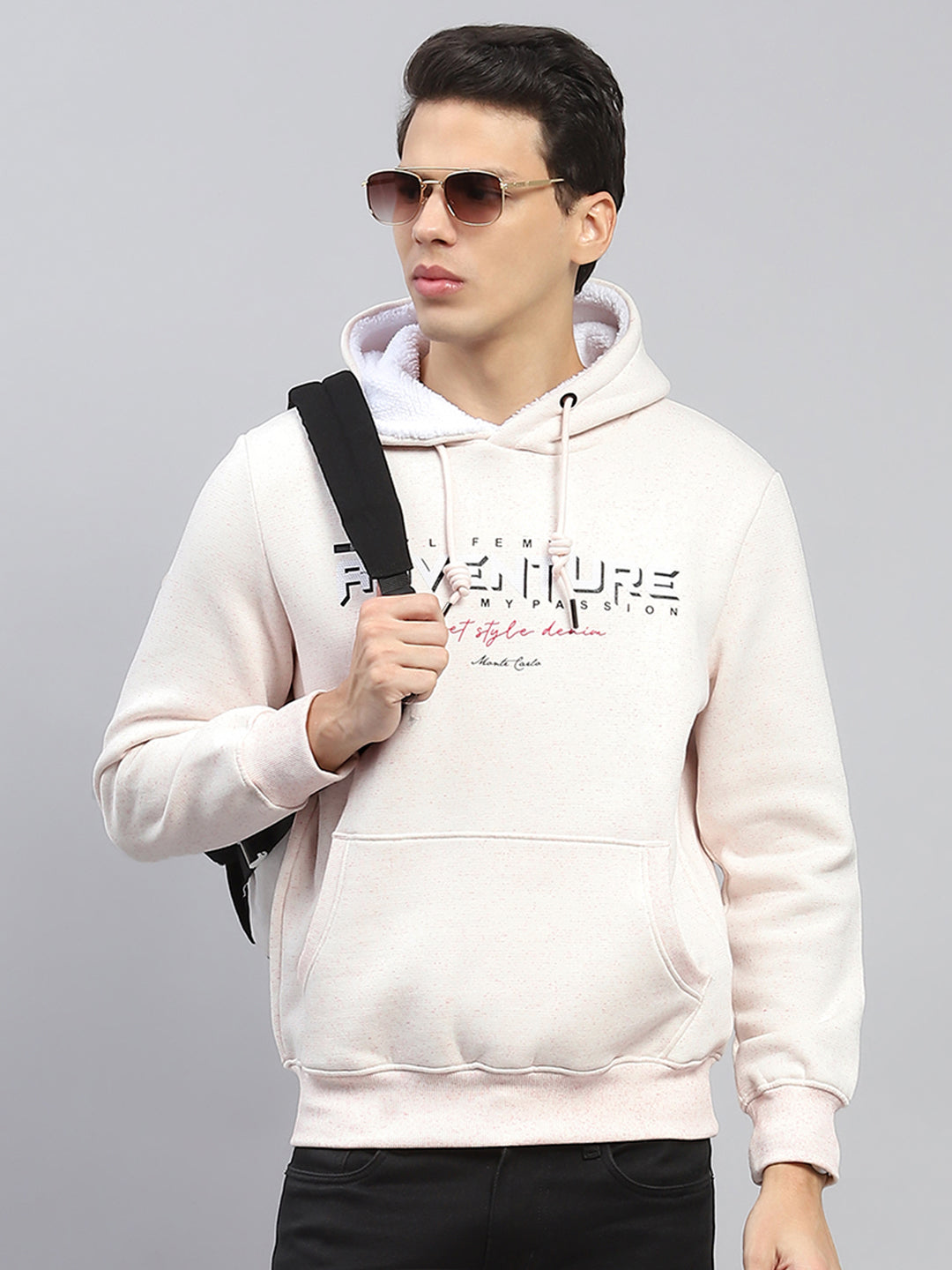 Men Pink Printed Hooded Full Sleeve Sweatshirt