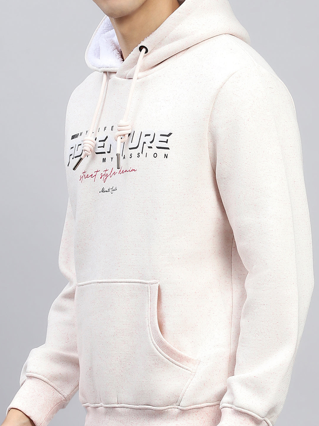 Men Pink Printed Hooded Full Sleeve Sweatshirt