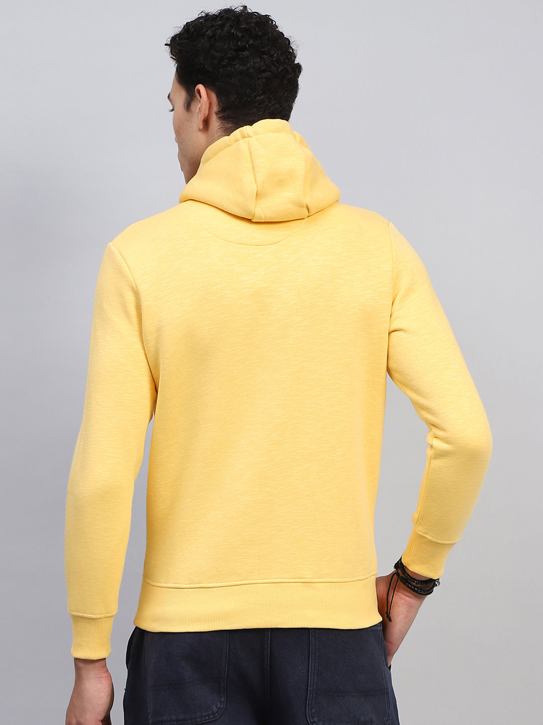 Men Yellow Printed Hooded Full Sleeve Sweatshirt