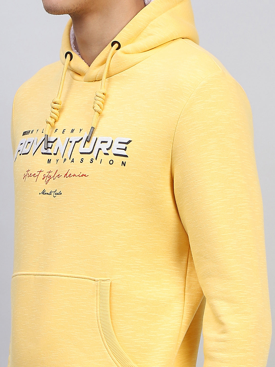 Men Yellow Printed Hooded Full Sleeve Sweatshirt