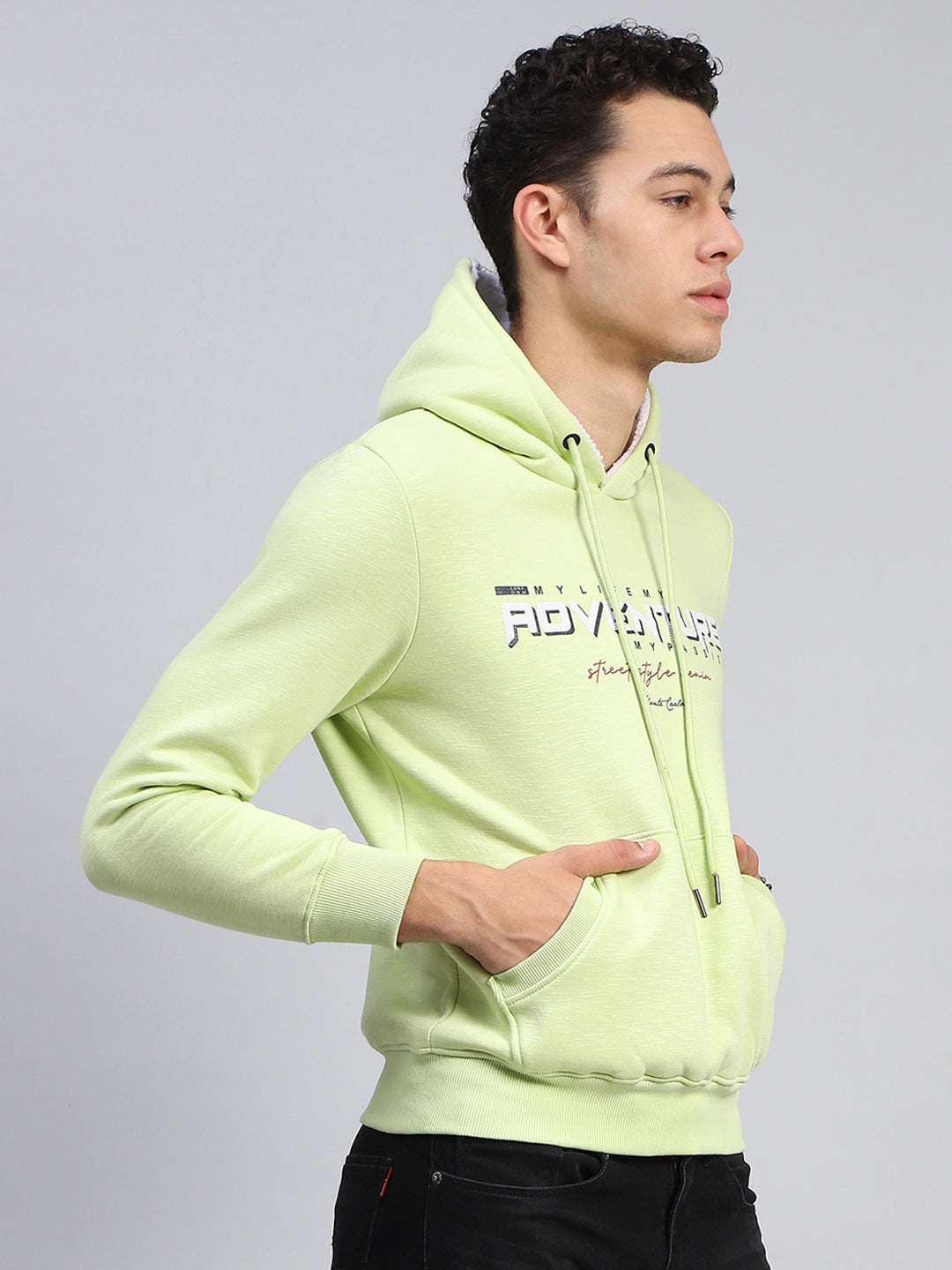 Men Green Printed Hooded Full Sleeve Sweatshirt