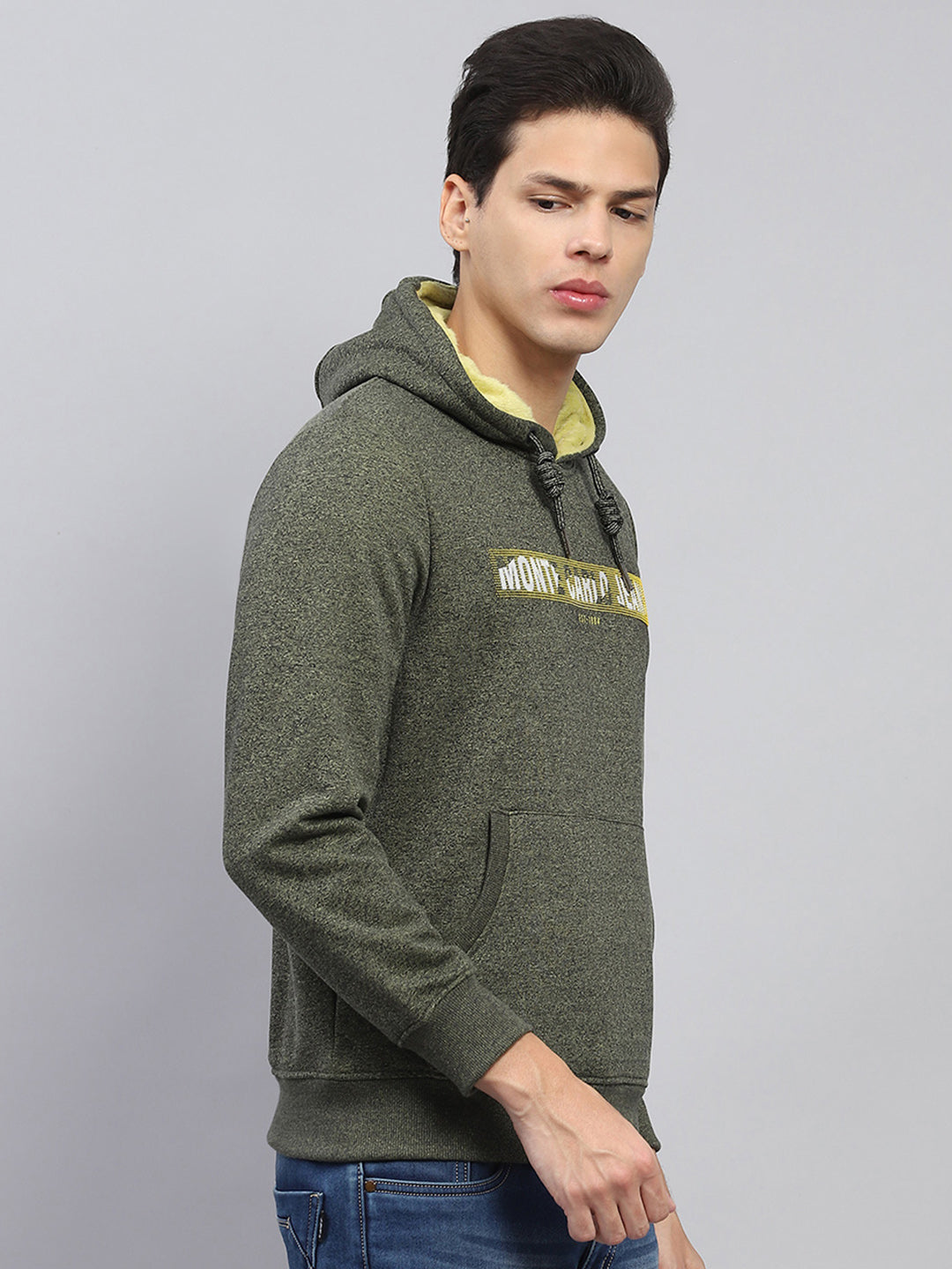 Men Green Printed Hooded Full Sleeve Sweatshirt