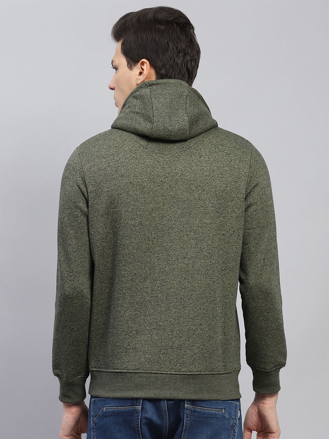 Men Green Printed Hooded Full Sleeve Sweatshirt