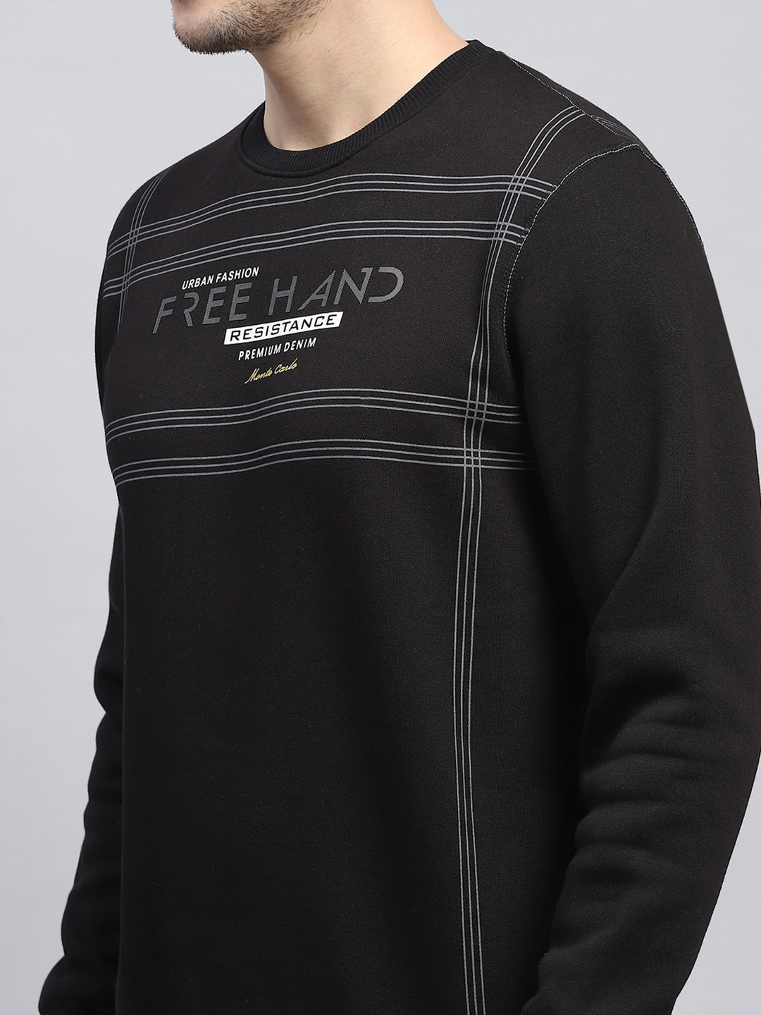 Men Black Printed Round Neck Full Sleeve Sweatshirt