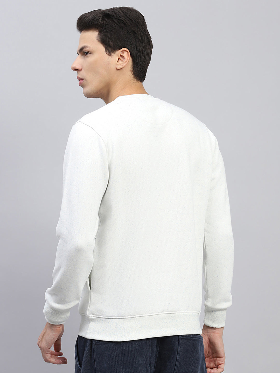 Men White Printed Round Neck Full Sleeve Sweatshirt