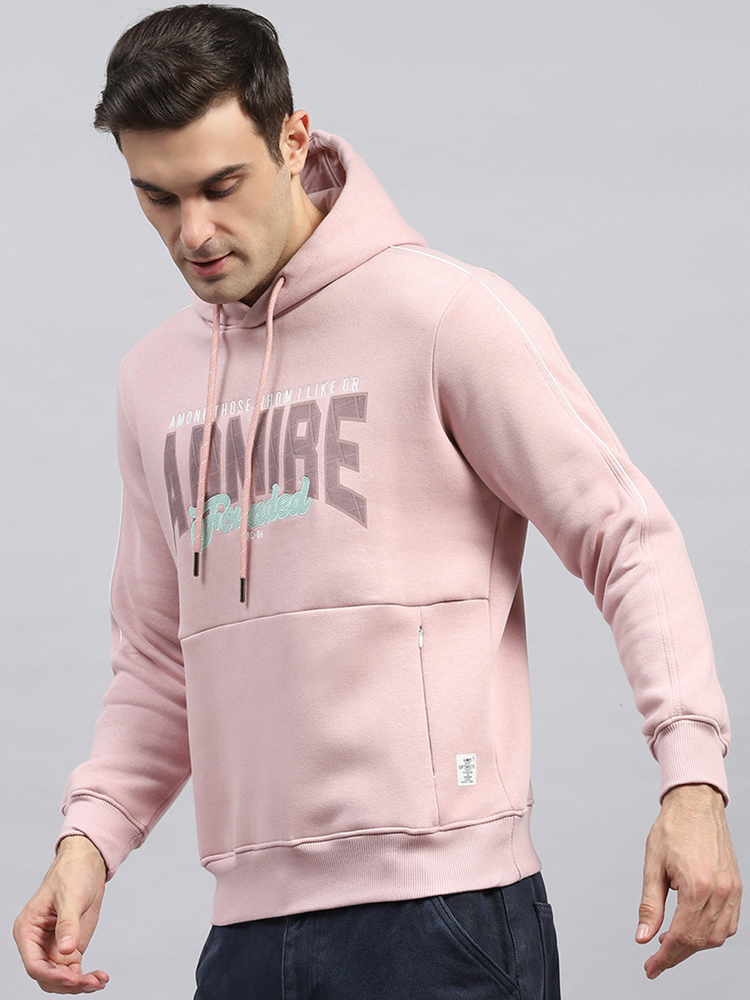 Men Pink Printed Hooded Full Sleeve Sweatshirt