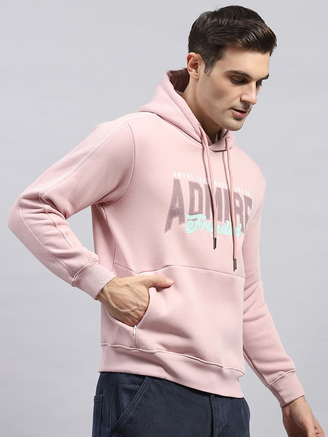 Men Pink Printed Hooded Full Sleeve Sweatshirt