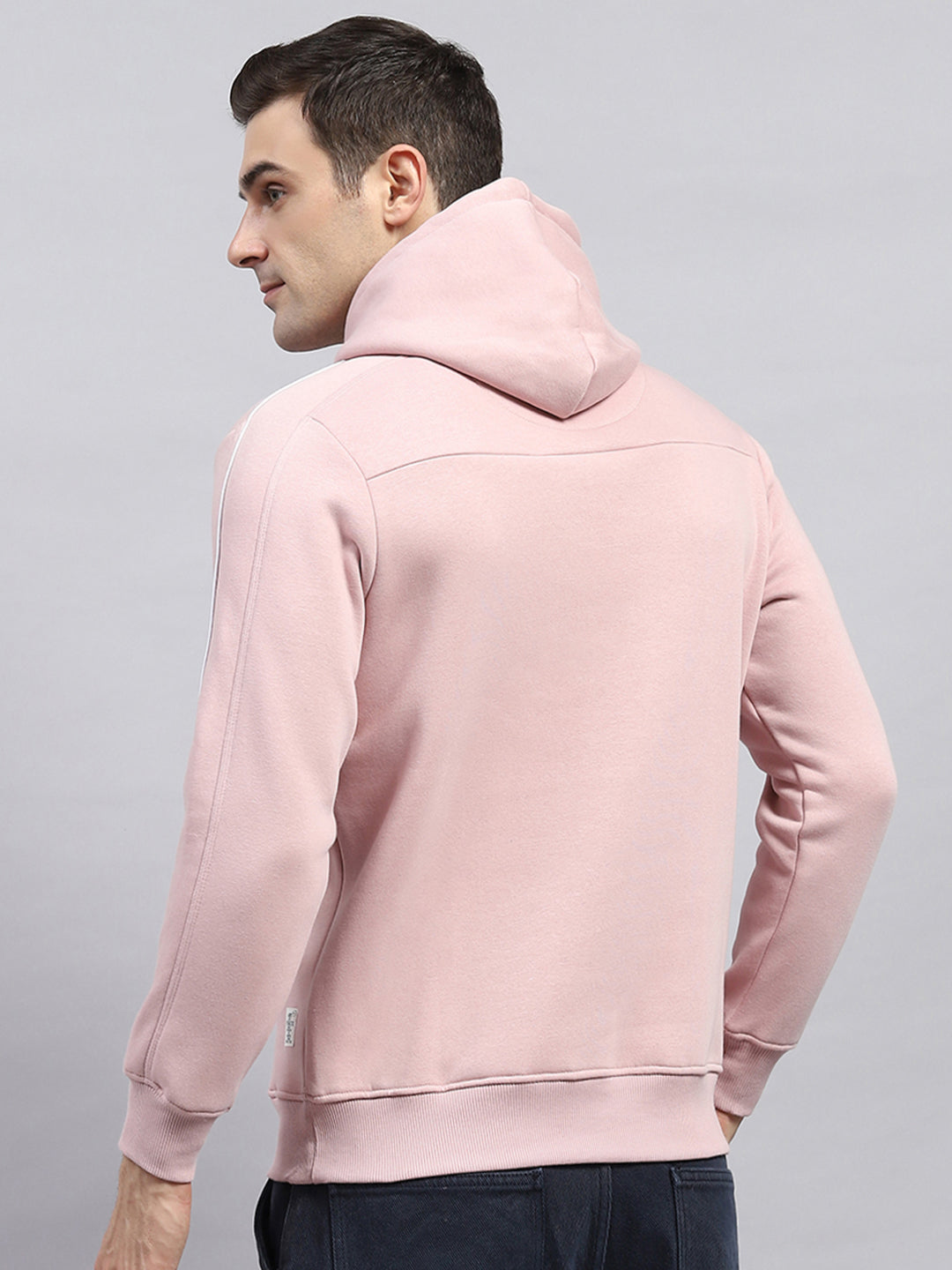 Men Pink Printed Hooded Full Sleeve Sweatshirt