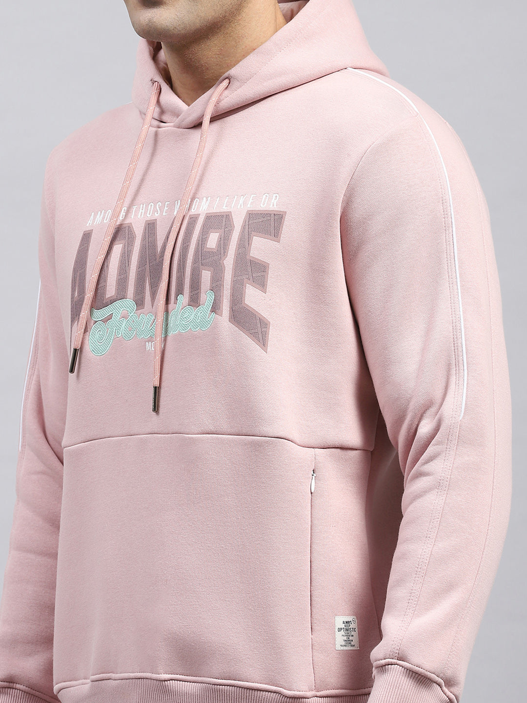 Men Pink Printed Hooded Full Sleeve Sweatshirt