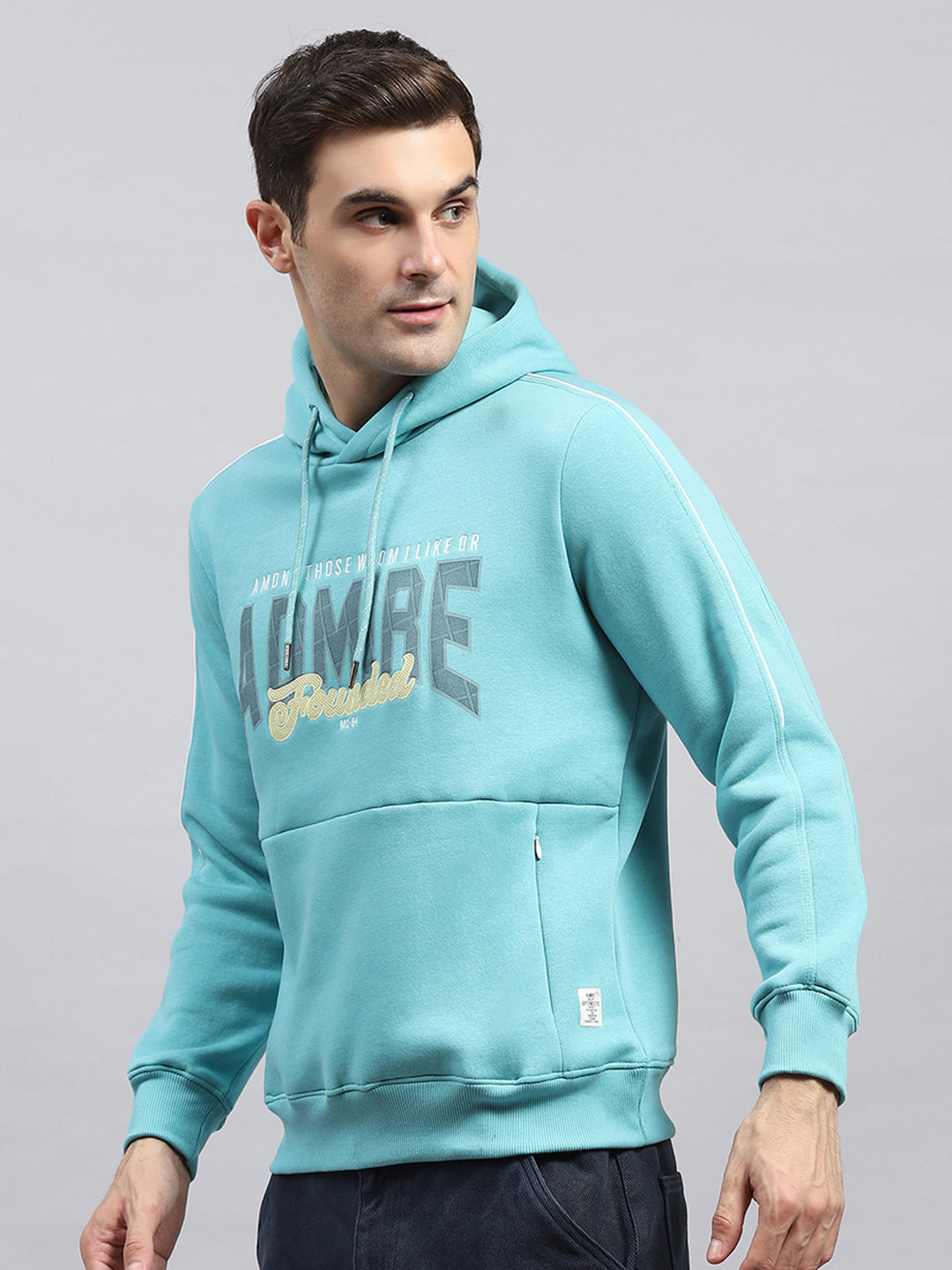 Men Blue Printed Hooded Full Sleeve Sweatshirt