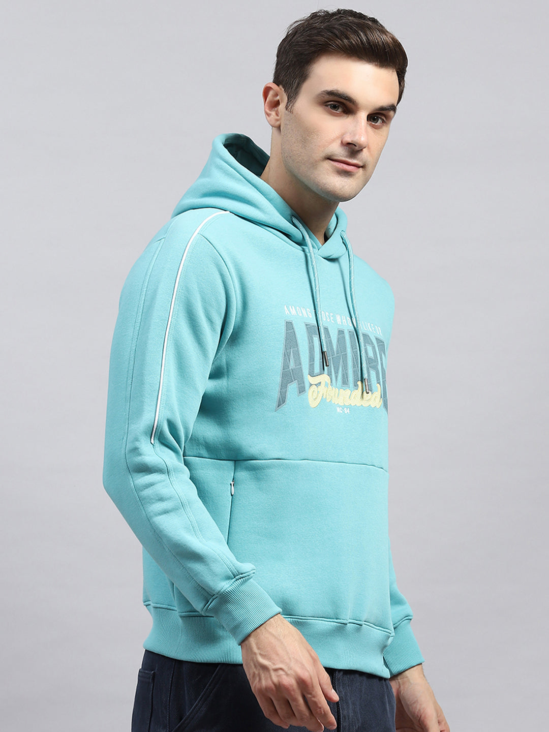 Men Blue Printed Hooded Full Sleeve Sweatshirt