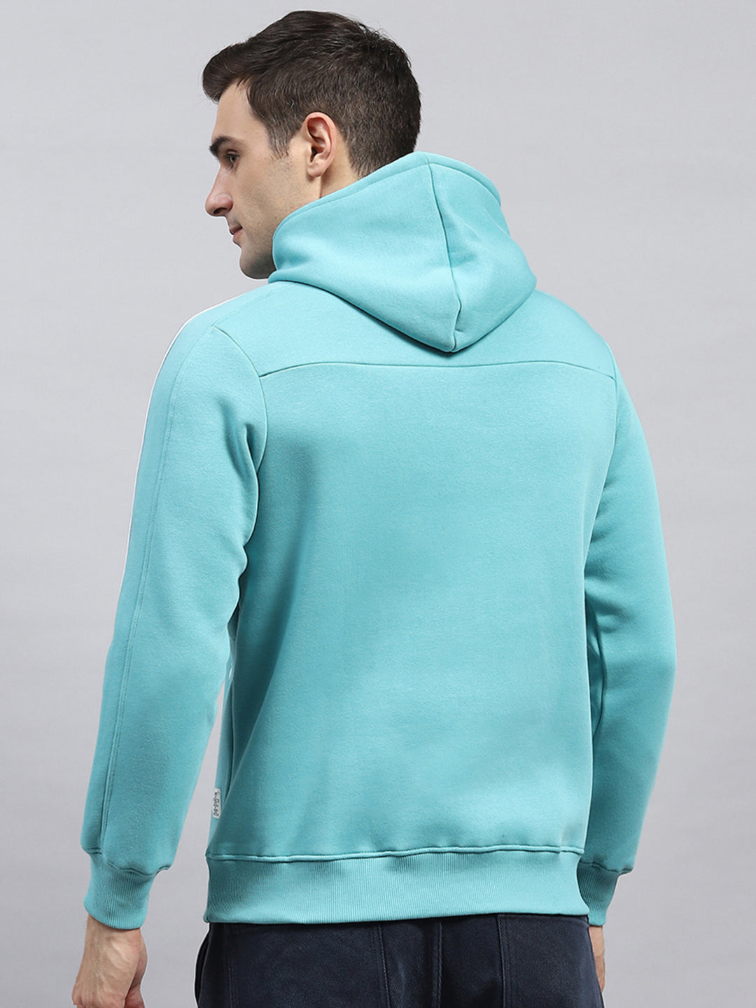 Men Blue Printed Hooded Full Sleeve Sweatshirt