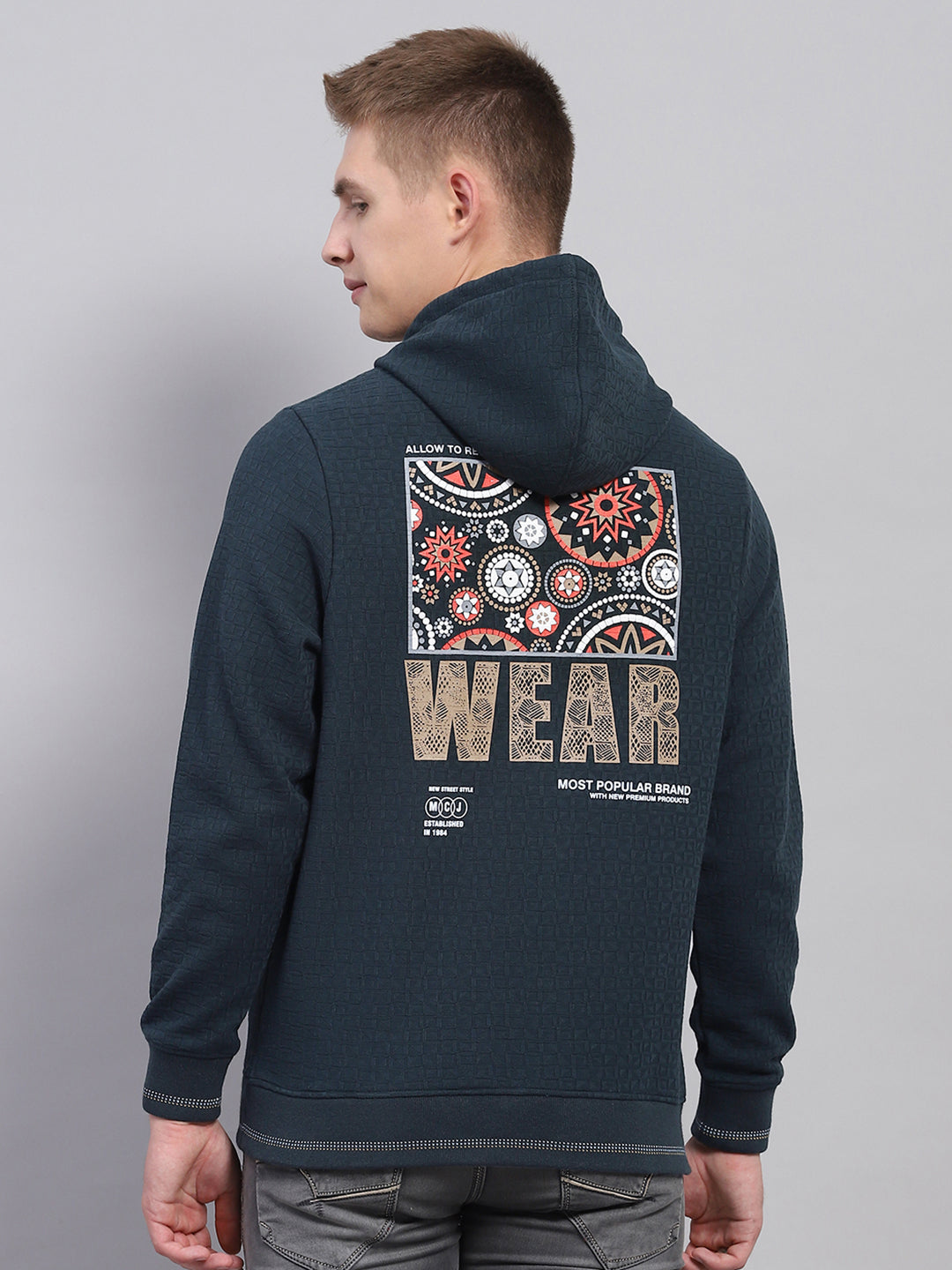 Men Green Printed Hooded Full Sleeve Sweatshirt