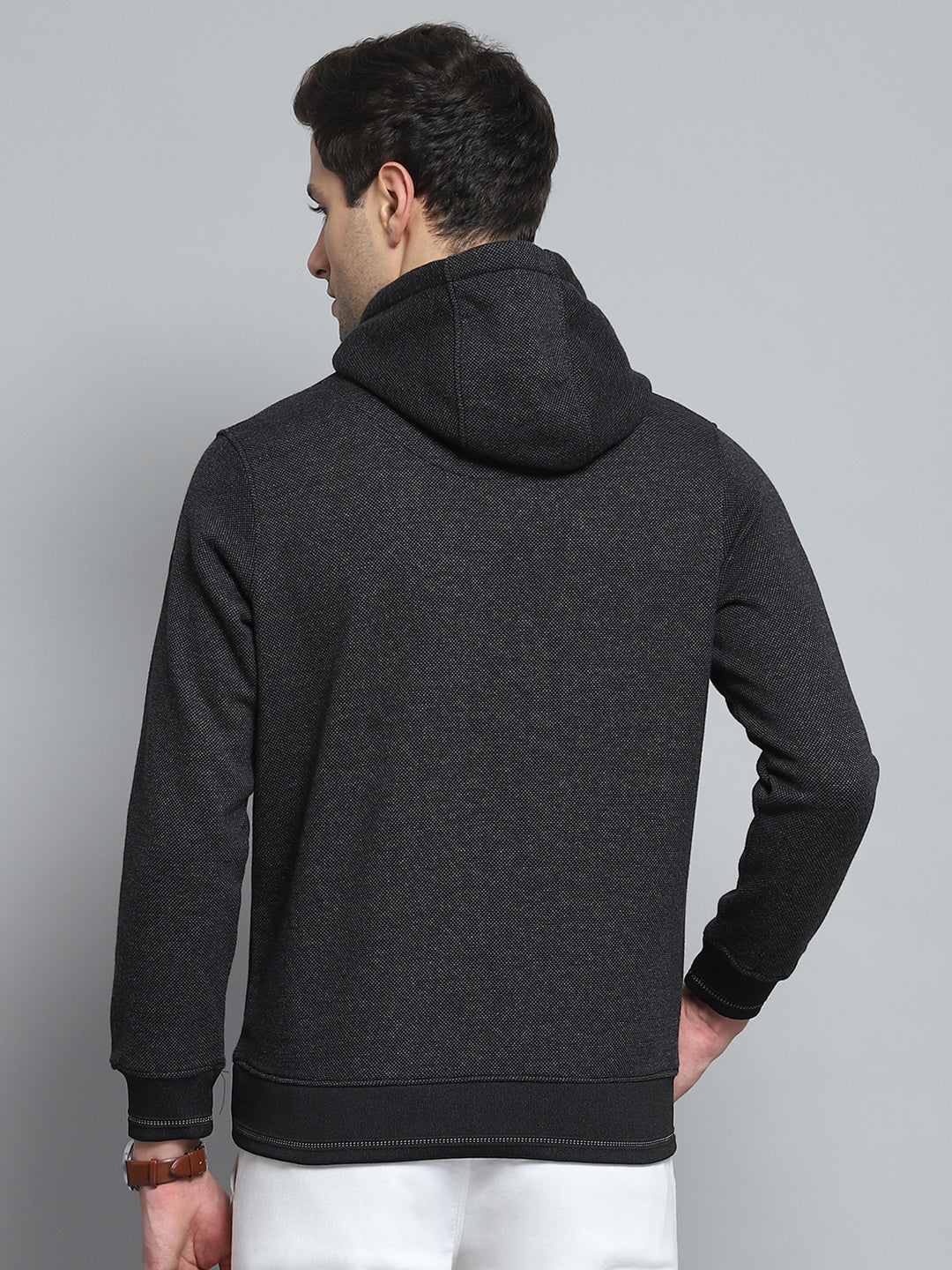 Men Black Printed Hooded Full Sleeve Sweatshirt