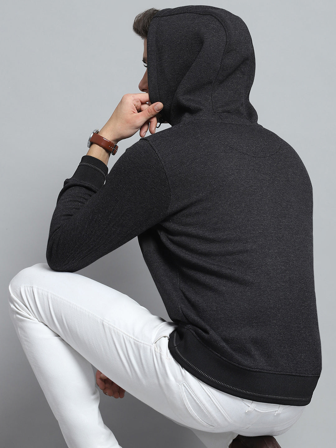 Men Black Printed Hooded Full Sleeve Sweatshirt