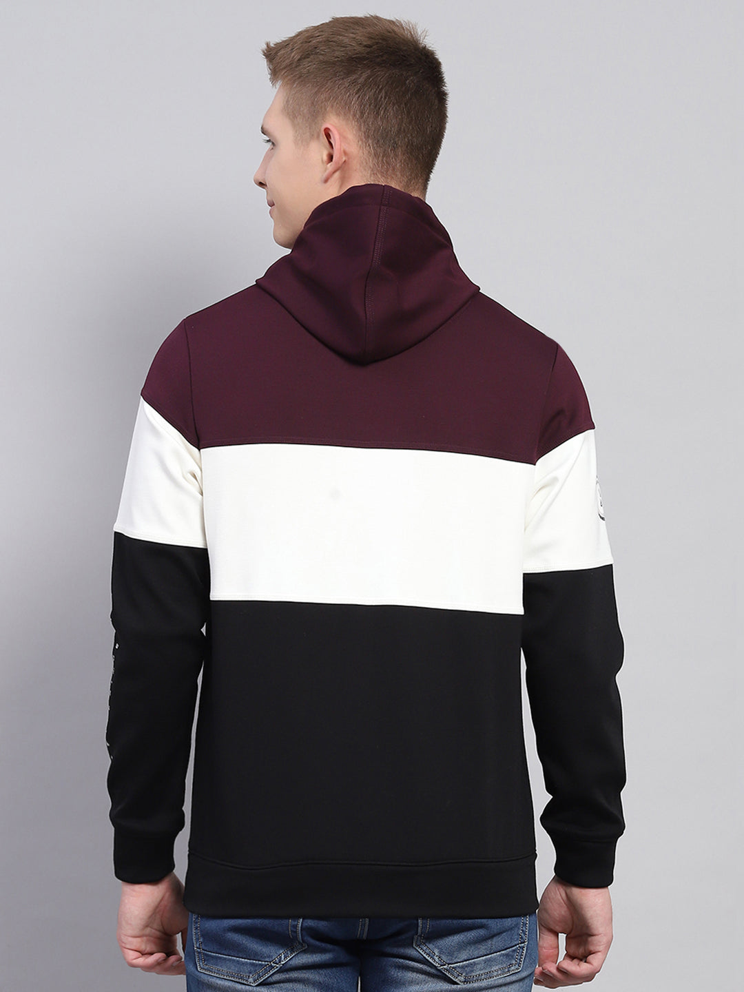 Men Maroon Printed Hooded Full Sleeve Sweatshirt