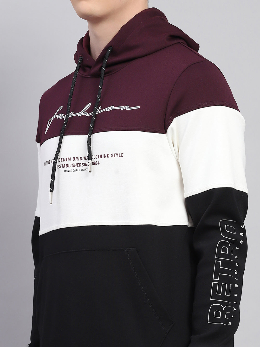 Men Maroon Printed Hooded Full Sleeve Sweatshirt