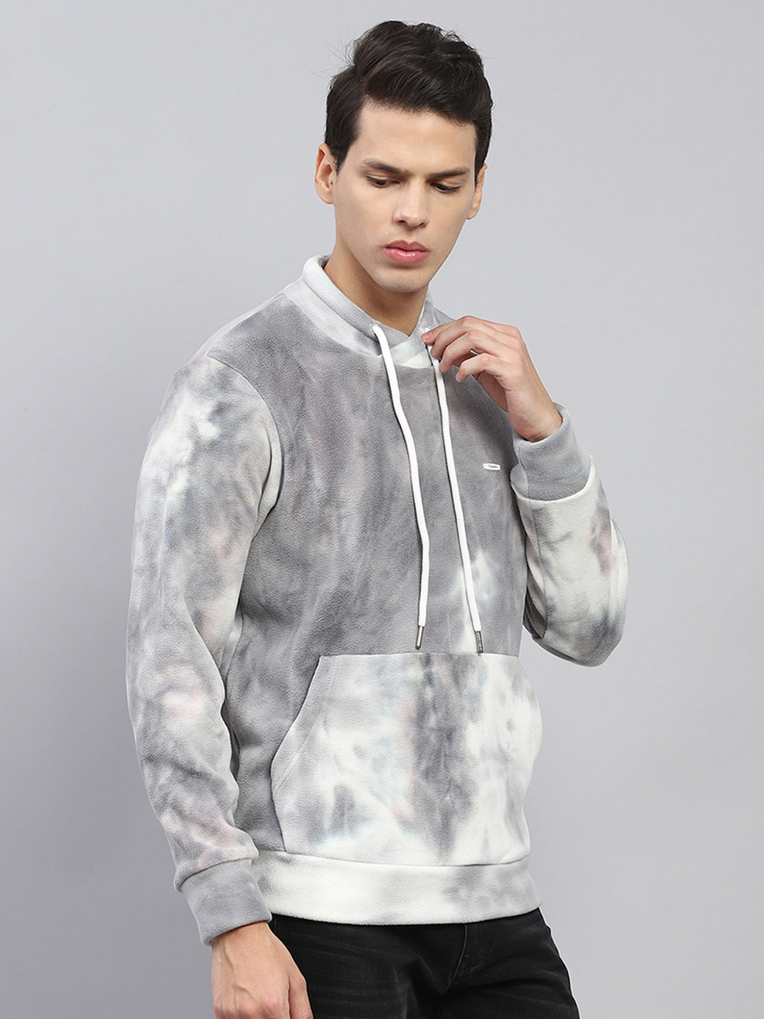 Men Grey Printed High Neck Full Sleeve Sweatshirt