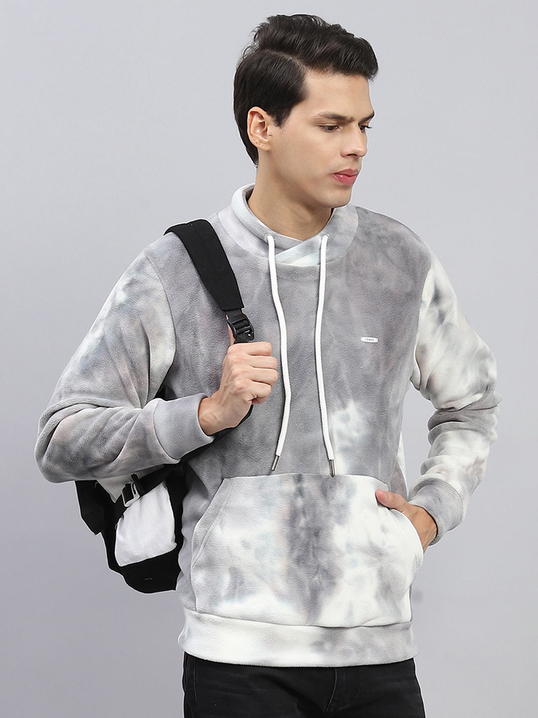 Men Grey Printed High Neck Full Sleeve Sweatshirt