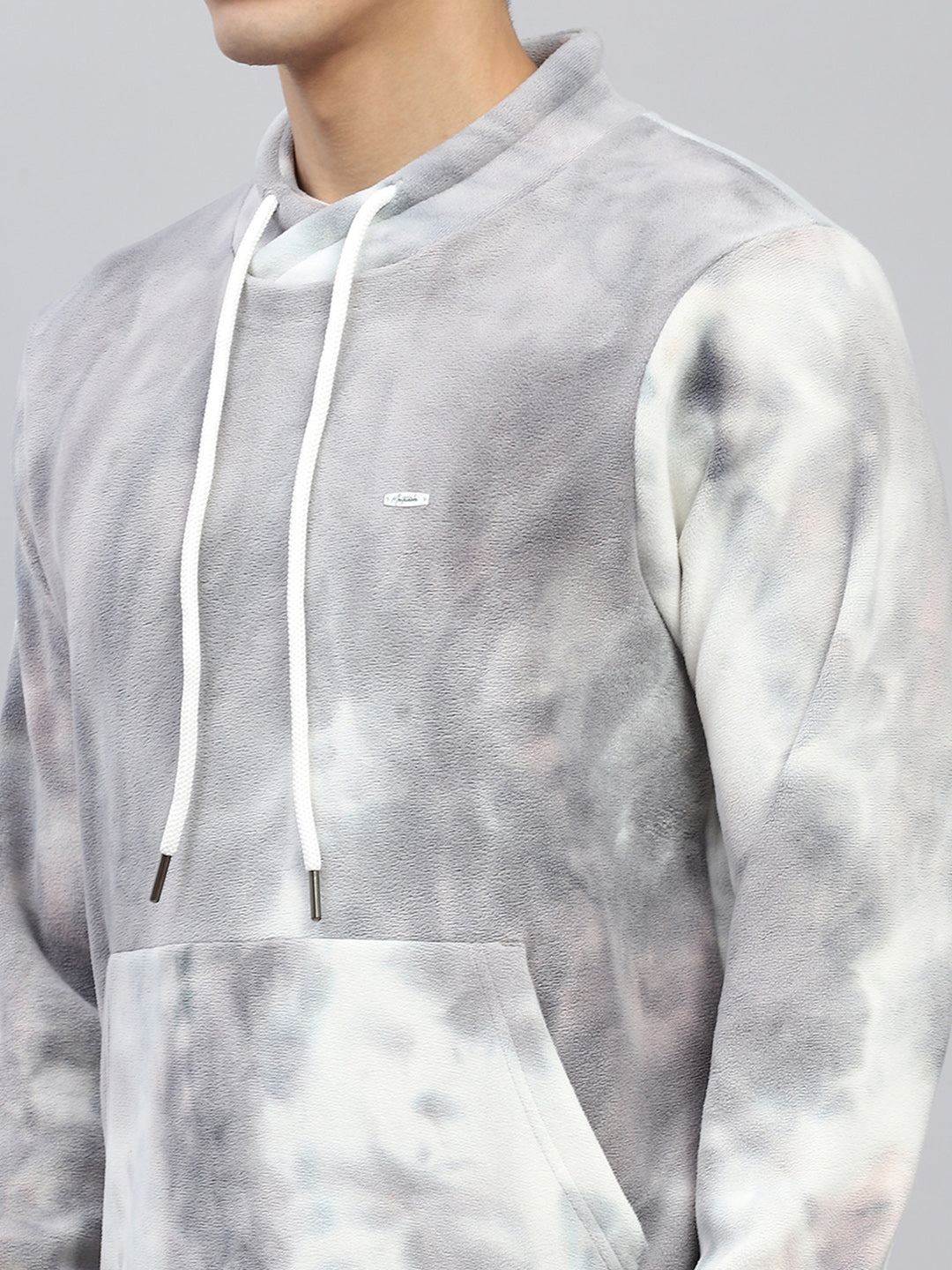 Men Grey Printed High Neck Full Sleeve Sweatshirt