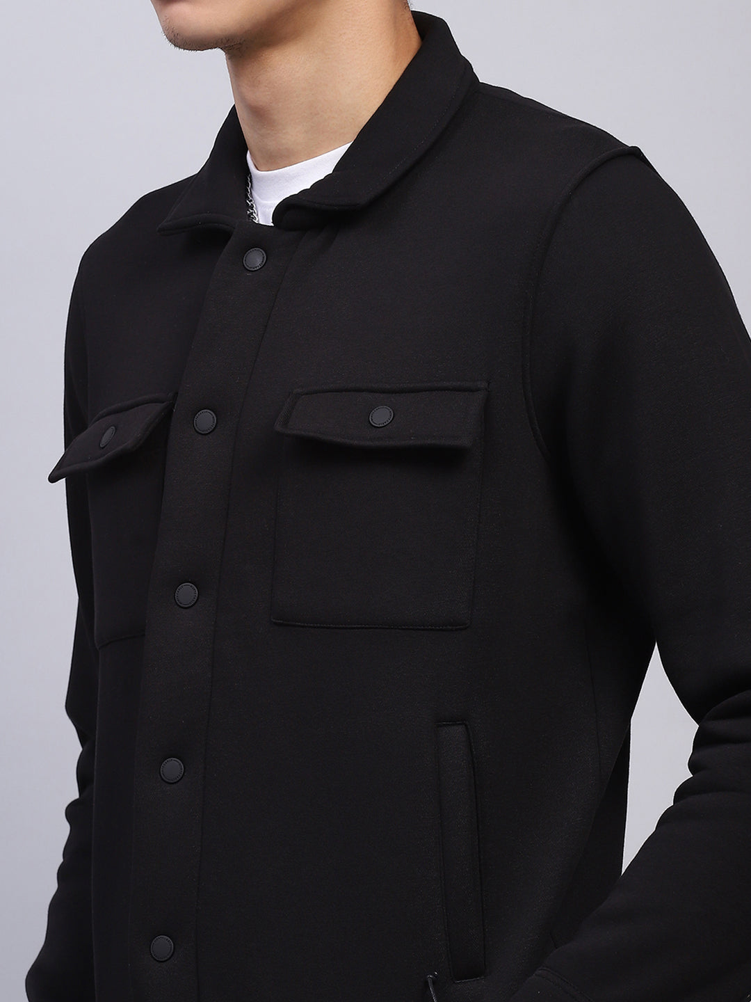 Men Black Solid Collar Full Sleeve Sweatshirt