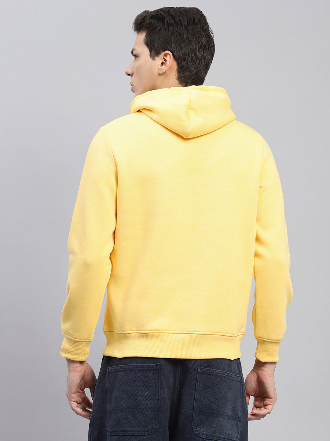 Men Yellow Solid Hooded Full Sleeve Sweatshirt