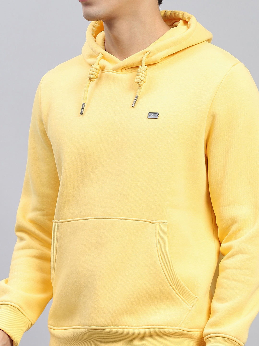 Men Yellow Solid Hooded Full Sleeve Sweatshirt