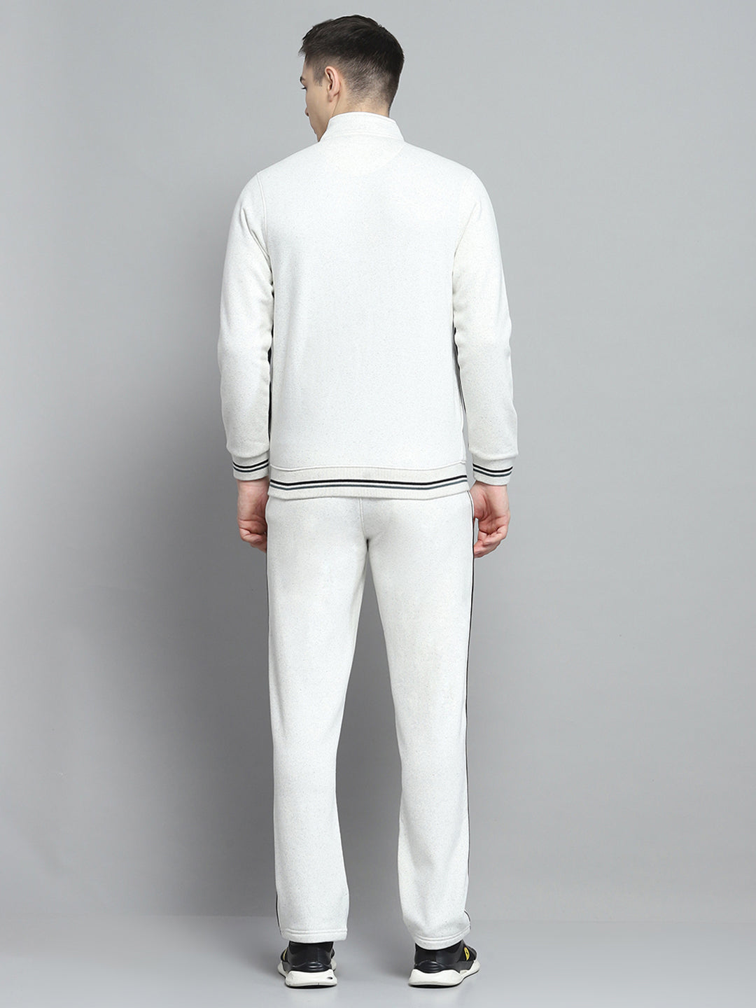 Men White Printed Mock Neck Full Sleeve Winter Tracksuit