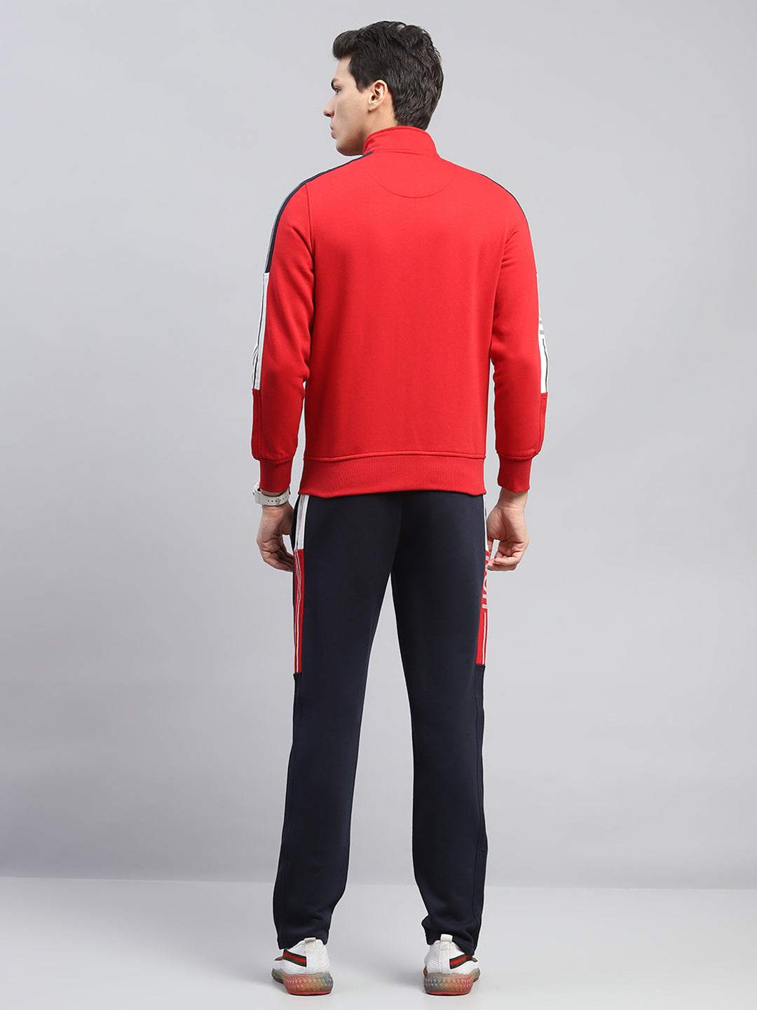 Men Red Printed Mock Neck Full Sleeve Winter Tracksuit