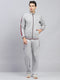 Men Grey Printed Mock Neck Full Sleeve Winter Tracksuit