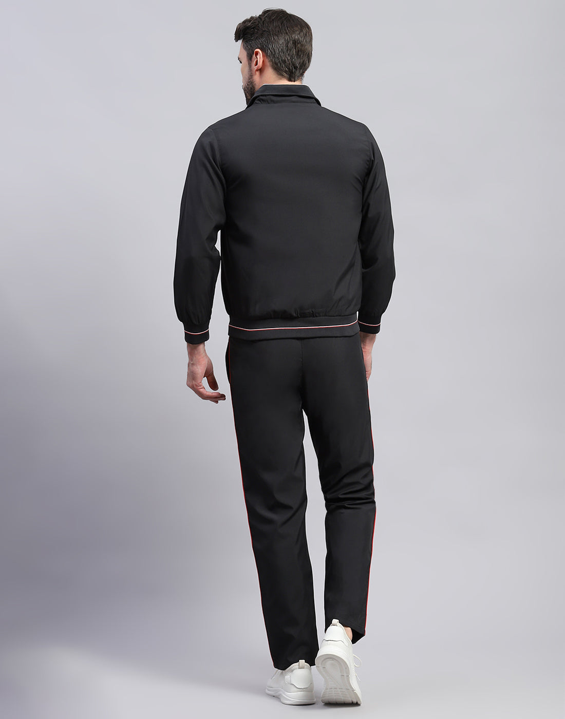 Men Black Solid Band Collar Full Sleeve Winter Tracksuit