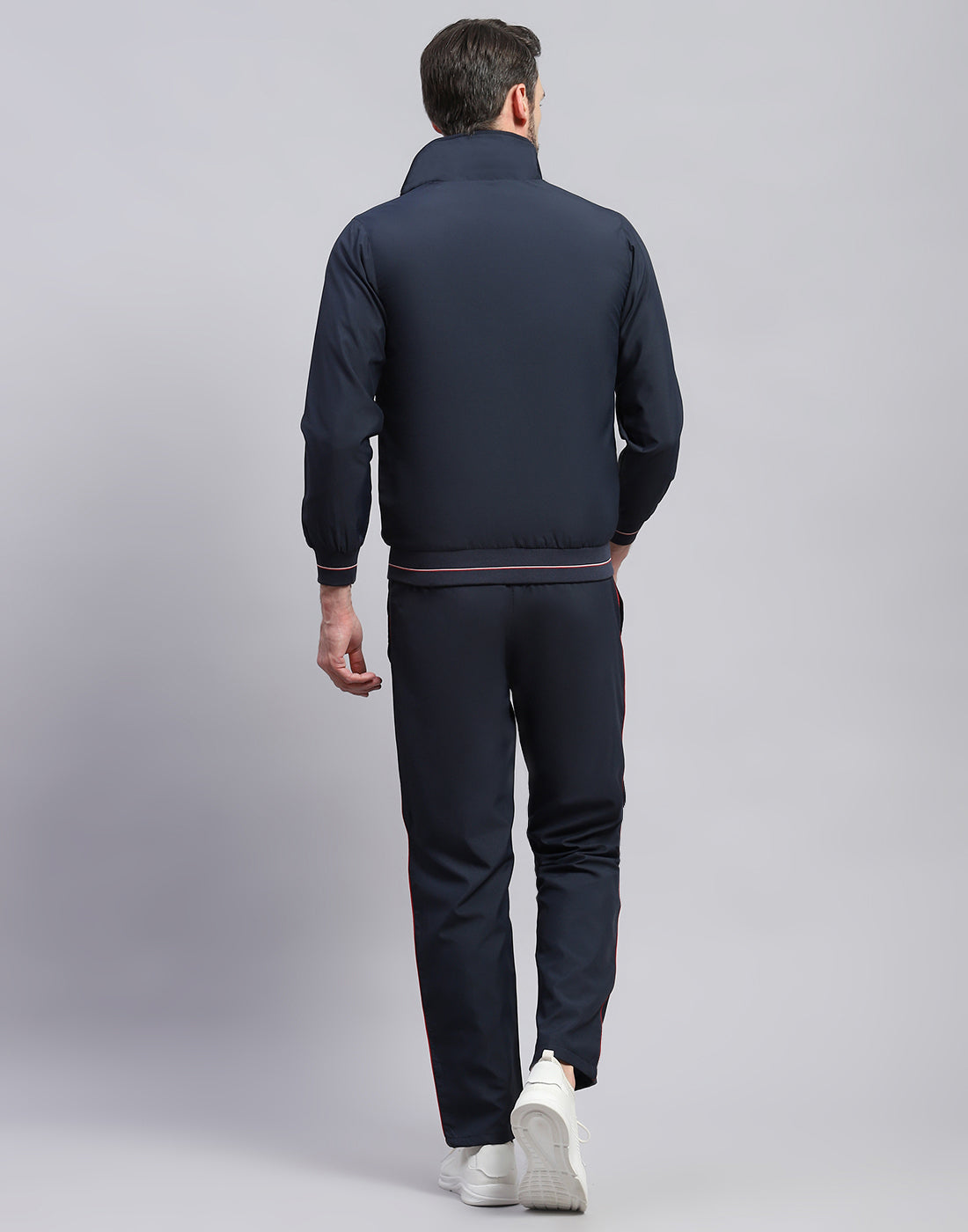 Men Navy Blue Solid Band Collar Full Sleeve Winter Tracksuit