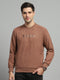 Men Brown Printed Round Neck Full Sleeve Sweatshirt